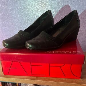 AEROSOLES Black Wedge Slip-On Shoes